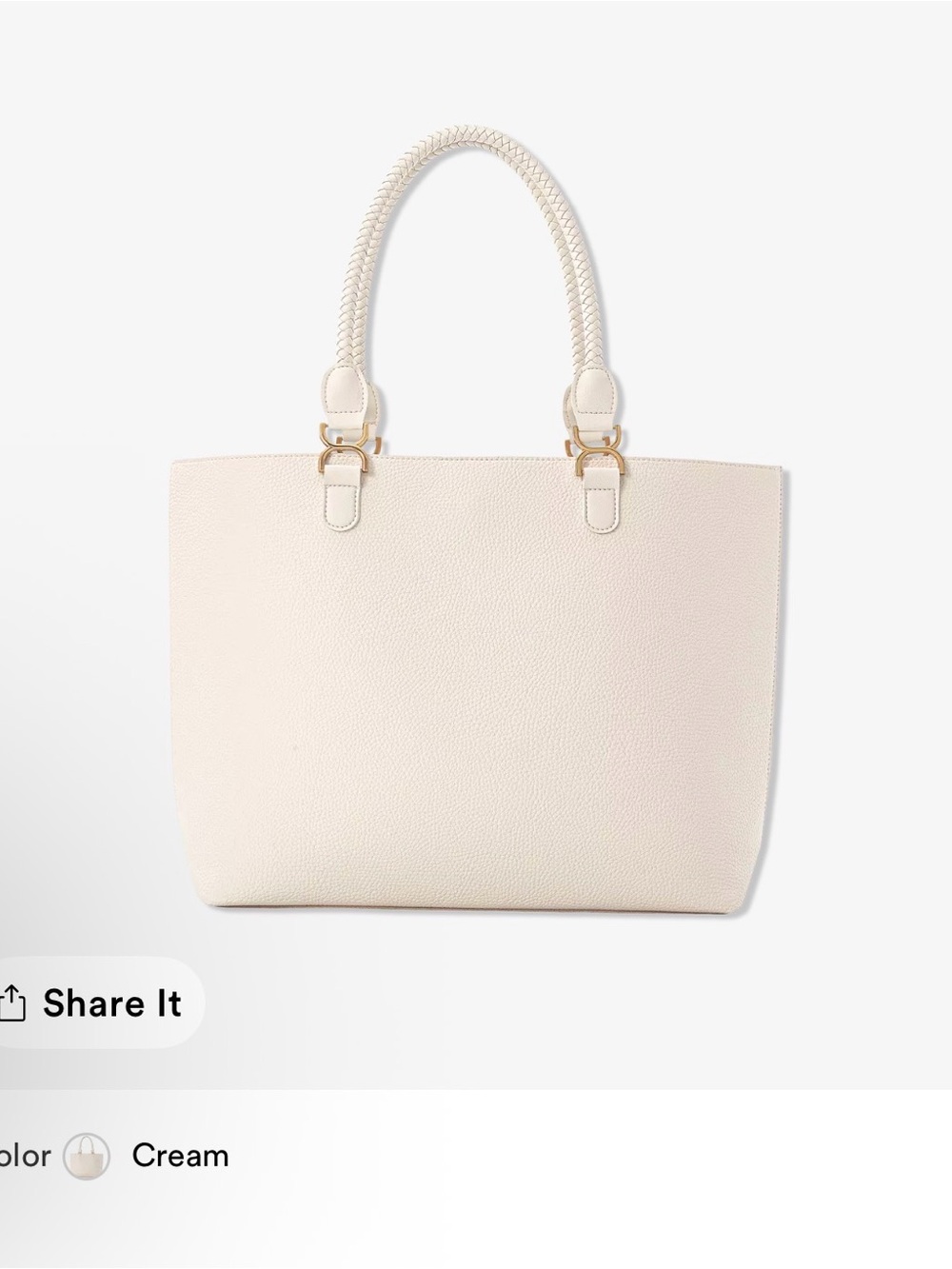 Cream Leather Tote Bag with Braided Handles